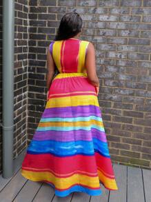 Slaydiva Vacation Sexy Striped Cami Colorful Gradient Print Women's Bodycon Dress Suitable For Music Festivals, Casual Streets, And Elegant Everyday Wear - A - Multicolor - View 3