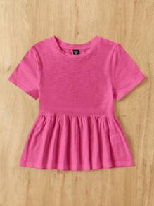 SHEIN EZwear 玫瑰红加大码女式圆领拼接A字纯棉罩衫T恤 - 玫紅色 - 查看 5