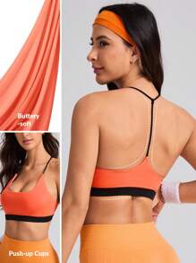 Seamluxe SHEIN Sport 女款彩塊邊緣休閒時尚運動胸衣 - 橘色 - 查看 1