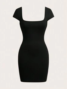 SHEIN EZwear 夏季女士休閒簡約露背緊身連衣裙 - 黑色 - 查看 2