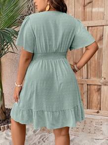 SHEIN Plus Swiss Dot Butterfly Sleeve Ruffle Hem Dress For Summer Vacation - Mint Green - View 2