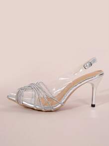 Sandalias de tacón alto con cristal únicos y elegantes, de punta estrecha con tacón de stiletto transparente y diamantes de imitación, elegantes para citas, reuniones, fiestas, banquetes y ir a trabajar en verano