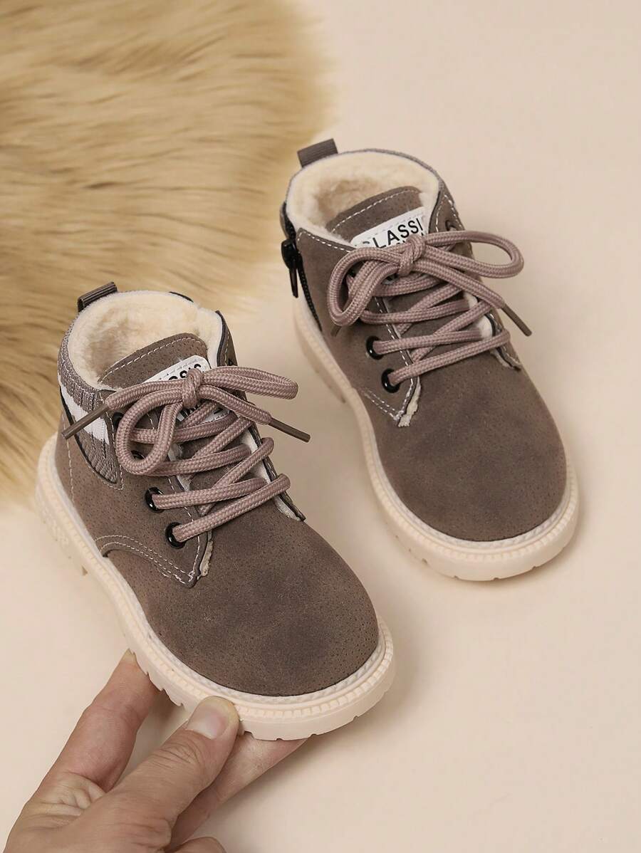 時尚休閒加厚童裝男女靴 - 灰色 - 查看 1
