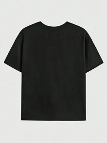 Manfinity VCAY 男士大尺碼休閒針織寬鬆滴肩圓領短袖T卹，帶賽車印花圖案，夏季和日常穿著皆適宜 - 黑色 - 查看 4