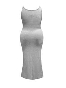 INAWLY Plus Asymmetrical Neck Mermaid Hem Dress, Long Bodycon Dress - Grey - View 5