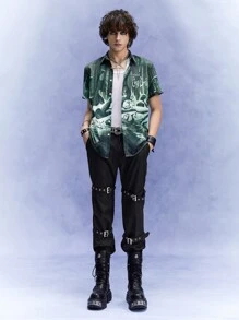 ROMWE MEN Corpse Bride | ROMWE Men's Street-Style Branch Print Short Sleeve Shirt, Suitable For Daily Wear In Spring And Summer, School - Multicolor - View 2