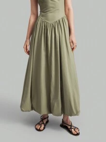 Ontre 2025 新款女士无袖领口收腰点缀抹茶绿商务连衣裙，超长设计，春夏女士工作服，优雅场合连衣裙，情人节