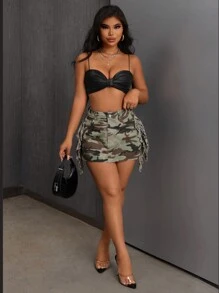 SHEIN SXY Gonna In Denim Con Frange E Stampa Mimetica