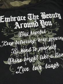 ROMWE Women's Summer Casual Camouflage Printed Asymmetric Collar Short Sleeve T-Shirt, Embrace The Beauty Around You Stay Hopeful Keep Believing Keep Growing Be Kind To Yourself Shine Bright Like A Star Live Love Laugh, School