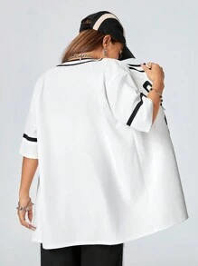 Coolane Áo thun thể thao dạo phố, áo sơ mi ngắn tay in họa tiết Colorblock cho nữ - trắng - Xem 2