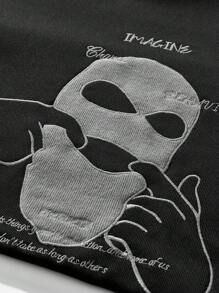 Manfinity VCAY 男款寬鬆針織短袖T卹，刺繡傳統戲劇面具圖案 - 黑色 - 查看 3