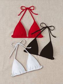 Swim Vcay 3pcs Halter Triangle Bikini Top For Summer Beach Vacation - Multicolor - View 3