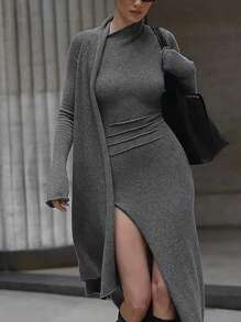 INAWLY 街头时尚女士长袖不对称连衣裙