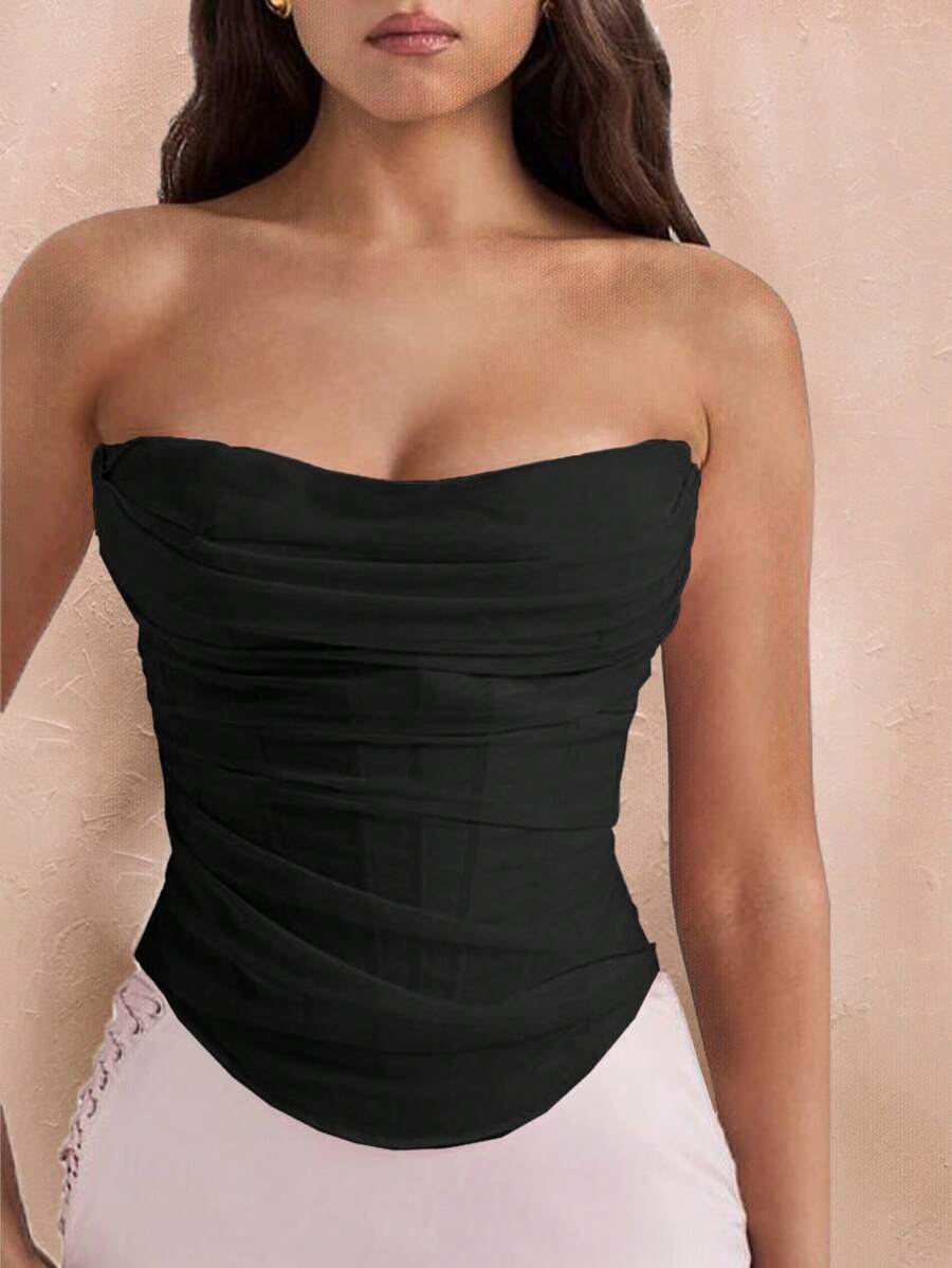 SHEIN BAE Summer Black Tube Top Corset Top, Country Concert Top Top, Concert Women Clothing - Black - View 1