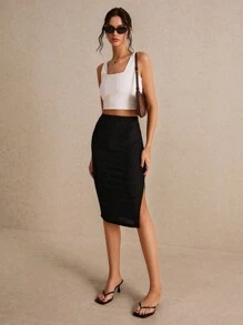 Poéselle Solid Split Thigh Skirt