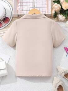 SHEIN Girls' Apricot Deep V-Neck Short Sleeve Jacket - Apricot - View 2