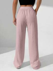 SHEIN Unity Quần ống rộng có dây thắt lưng màu trơn cho nữ - Bụi hồng - Xem 2