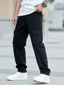 Manfinity Homme 男裝日常口袋側面貨物牛仔褲 - 黑色 - 查看 7