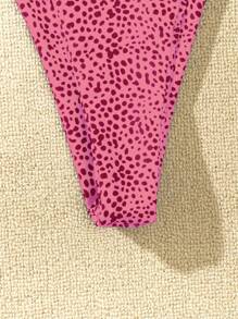 SHEIN Swim 女士夏季海滩全身印花粉色圆环性感比基尼套装，随机印花 - 彩色 - 查看 5