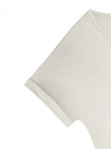 INAWLY Solid Batwing Sleeve Tee & Drawstring Waist Sweatpants Without Bag - Beige - View 4