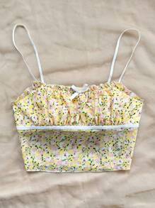 Soleia Áo hai dây họa tiết hoa dễ thương cho nữ, họa tiết khu vườn lãng mạn ngọt ngào, có nơ trang trí, dây chun, thích hợp cho kỳ nghỉ, mùa hè, tốt nghiệp, tiệc tùng - Nhiều màu - Xem 6