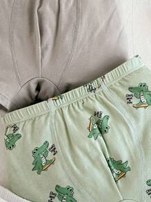 Cozy Pixies Young Boy Cartoon Animal Colorblock Soft Knitted Underwear 3pcs/Set - Green - View 3