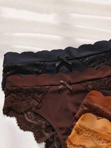 5入組女式蕾絲拼接三角褲組 - 彩色 - 查看 3