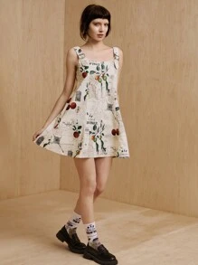 MONSE Designer Mini Fruit Printed Summer Elegant Dress, Sundress For Holiday, Party, Vacation, Birthday Outfits, Beach, Festival, Ibiza Fits, Wedding Prom Dress - Multicolor - View 3
