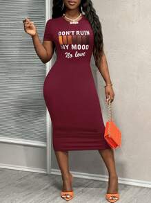 Slaydiva 休閒夏日黑色 Don't Ruin My Mood印花圓領短袖連身長裙 - 棕色 - 查看 8