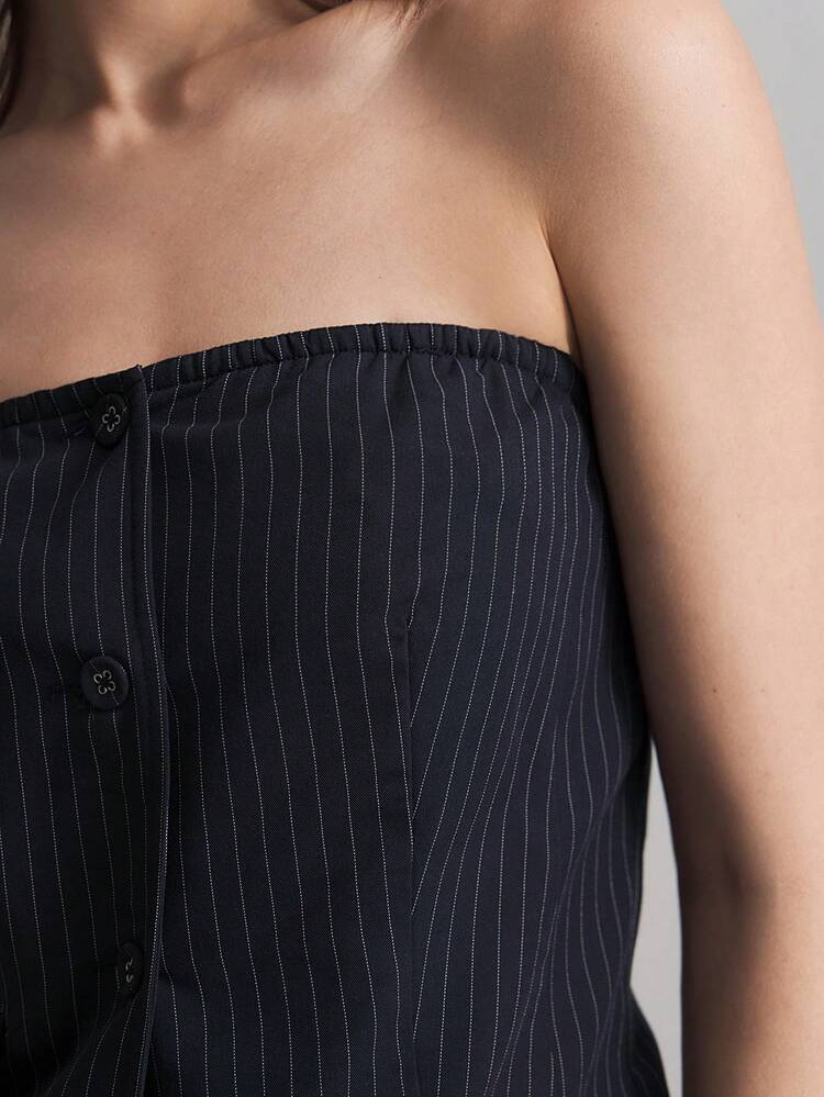 Women Striped Front Button Camisole Top - Formal Business Casual Vintage Style Top For Autumn Back To School Wear