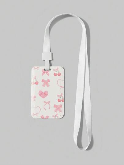 Kawaii 1pc Lovely Cherry Pink Bowknot Card Holder & Lanyard, School