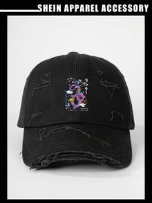 SHEIN 1入組印花粉色龍破損骨頭棒球帽 - 黑色 - 查看 1
