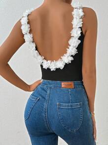 Chiquease 優雅韻味性感蕾絲細節束腰連身衣 - 黑色 - 查看 1