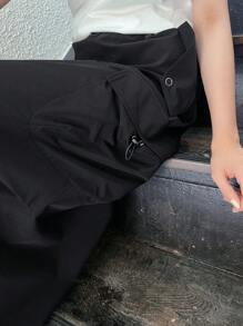 FRIFUL 实心翻盖口袋侧裙 - 黑色 - 查看 6