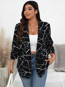 SHEIN Essnce Plus-Size Women's Blazer, Blazer Print, Commuter Cardigan,Fall Clothes Business Professional,Teacher Clothes Business Women Clothes Fall