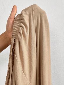 SHEIN Essnce Pantalones anchos de verano color caqui con cintura elástica cómoda y suelta para mujer de talla grande, ropa de mujer de verano, pantalones frescos para mujeres, fondos para mujeres - Caqui - Ver 7