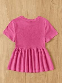 SHEIN EZwear 玫瑰红加大码女式圆领拼接A字纯棉罩衫T恤 - 玫紅色 - 查看 2
