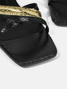CUCCOO SZL Sandali estivi con tacco sottile alla moda europea e americana con materiale in PU dorato scarpe da vacanza scontate - Multicolore - Visualizzare 5