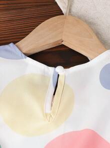 SHEIN 女婴圆点印花蝴蝶结前褶饰衬衫和短裤 - 彩色 - 查看 6