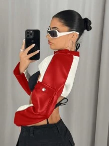 SHEIN ICON Cazadora de mujer de mangas largas en vestuario minimalista y bloqueado en colores