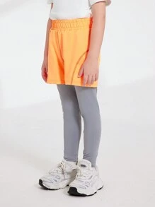 SHEIN Celana Legging Olahraga Kasual untuk Anak Laki-Laki dengan Desain 2 in 1 - Jeruk - View 5