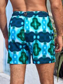 Manfinity Pantalones cortos de playa y baño para hombres con estampado de tie-dye y cintura con cordón ajustable para vacaciones