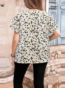 SHEIN LUNE Plus Allover Print Batwing Sleeve Blouse For Summer