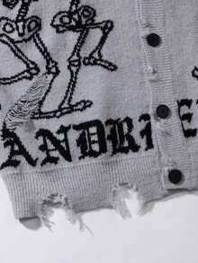Áo khoác cardigan nam Andreilee dệt kim kiểu rách với vạt áo bất đối xứng, thời trang đường phố cho mùa Thu/Đông. - Xám - Xem 3