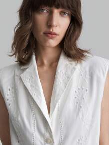 Women Embroidered Solid Woven Suit Set, Sleeveless Business Dress & Linen Pants Set, Office Formal Wear - White - View 7