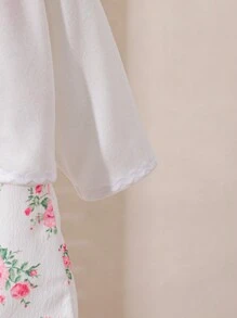 Conjunto de 3 piezas para niña bebé que incluye: chaqueta de manga larga con bordado de flores de encaje, vestido sin mangas con cuello Peter Pan, y gorro con lazo. Con cinturón, cierre con cremallera, estampado de hojas de plantas y volantes. Lindo, cómodo, elegante y casual. Nuevo lanzamiento para primavera, otoño e invierno.