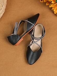 Girls' Flat White Party Shoes With Fashionable Pearls - Black - View 3