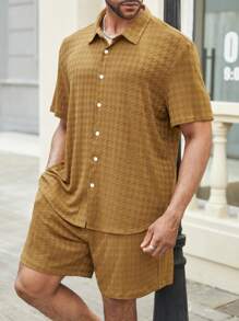 Manfinity Homme Men Allover Print Shirt & Shorts For Summer - Brown - View 7