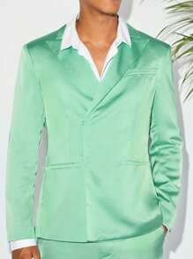 Manfinity VCAY 1pc Father's Day Men Party Sexy Business And Casual Basic Slim Fit Men Wedding Blazer, For Fall Winter - Green - View 1