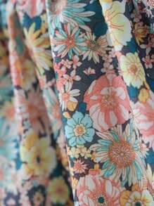 SHEIN Young Girl Allover Floral Print Shirred Dress